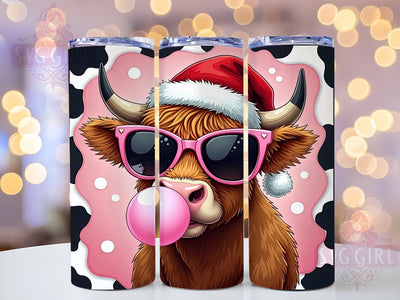 Christmas Highland Cow, Cute Cow with Santa Hat, 20oz Tumbler Wrap, Sublimation PNG, Holiday Decor, Digital Download, Cow Christmas Gift Sublimation SvggirlplusArt 