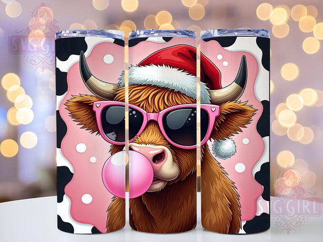 Christmas Highland Cow, Cute Cow with Santa Hat, 20oz Tumbler Wrap, Sublimation PNG, Holiday Decor, Digital Download, Cow Christmas Gift Sublimation SvggirlplusArt 
