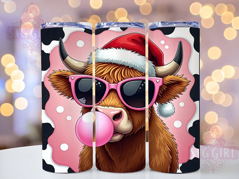 Christmas Highland Cow, Cute Cow with Santa Hat, 20oz Tumbler Wrap, Sublimation PNG, Holiday Decor, Digital Download, Cow Christmas Gift Sublimation SvggirlplusArt 