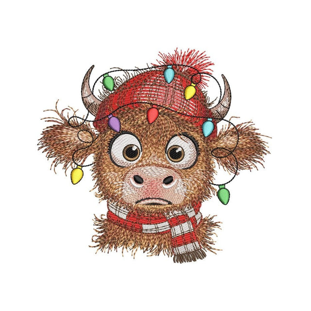 Christmas Highland Cow Embroidery Design, Farm Animal Embroidery File, 3 Sizes, Instant Download Embroidery/Applique DESIGNS Nino Nadaraia 