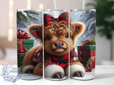 Christmas Highland Cow Holiday Tumbler, Holiday Cow Sublimation Design, Festive Farm Cup Art, 20oz Xmas Tumbler, Whimsical Cow Mug, Stylish Christmas Cup, Cozy Holiday Wrap Sublimation ToriDesigns 