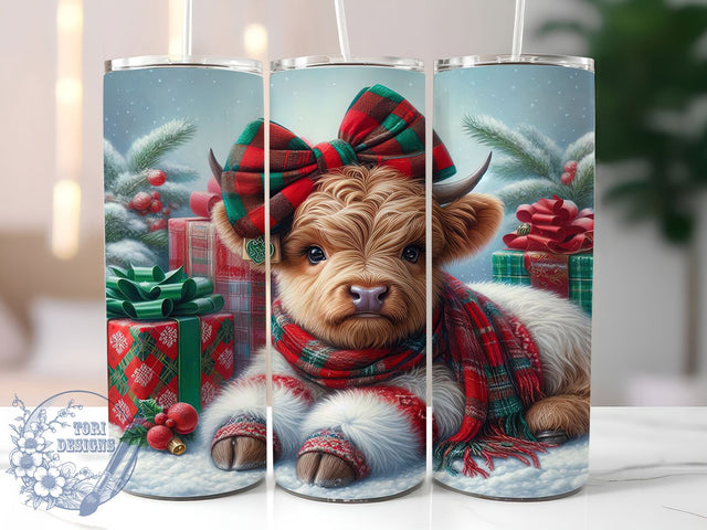 Christmas Highland Cow Holiday Tumbler, Holiday Cow Sublimation Design, Festive Farm Cup Art, 20oz Xmas Tumbler, Whimsical Cow Mug, Stylish Christmas Cup, Cozy Holiday Wrap Sublimation ToriDesigns 