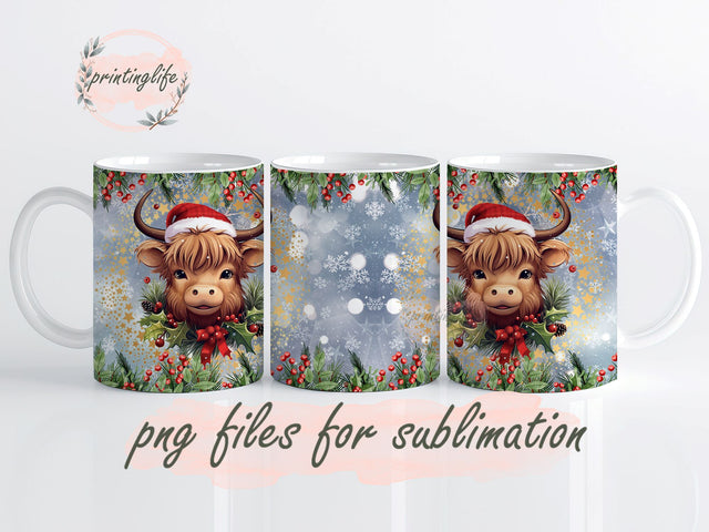 Christmas Highland Cow Mug PNG File Digital Download Christmas Baby Cow PNG Sublimation Design 11oz Sublimation PrintingLife 