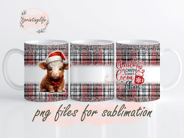 Christmas Highland Cow Mug Wrap Design, Instant Digital Design Download Mug Wrap Design, Mug Design PNG Sublimation PrintingLife 