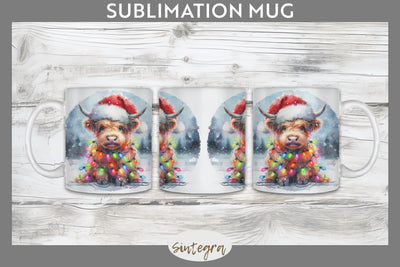 Christmas Highland Cow Mug Wrap Sublimation Sublimation Sintegra 