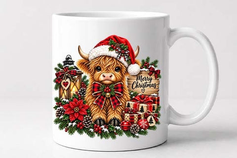 Christmas Highland Cow PNG, Santa Hat Holiday Design SVG BillahCrafts 