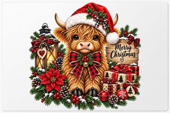 Christmas Highland Cow PNG, Santa Hat Holiday Design SVG BillahCrafts 