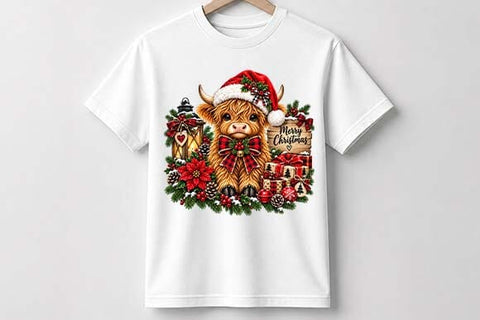 Christmas Highland Cow PNG, Santa Hat Holiday Design SVG BillahCrafts 