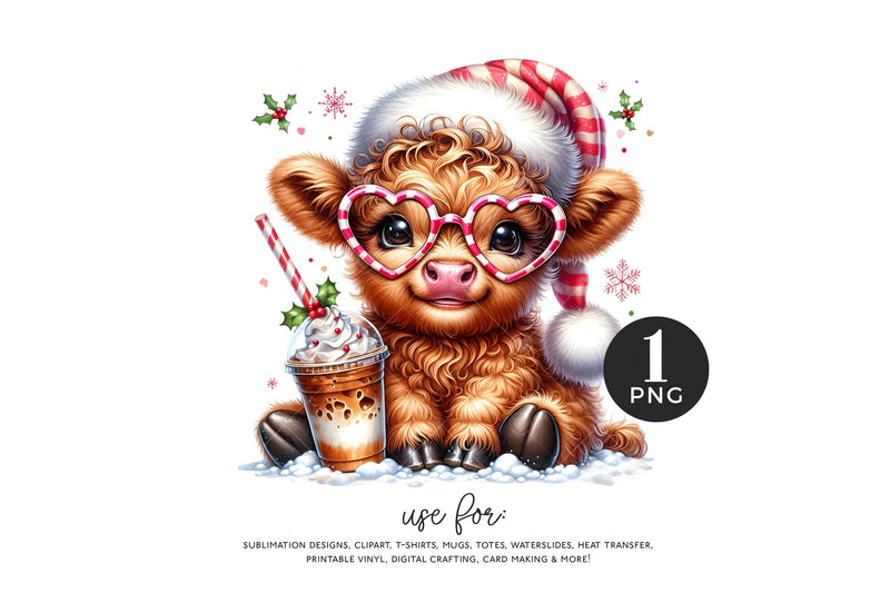 Christmas Highland Cow PNG Sublimation BijouBay 