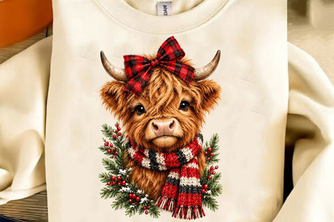 Christmas Highland Cow PNG Sublimation SVGista 
