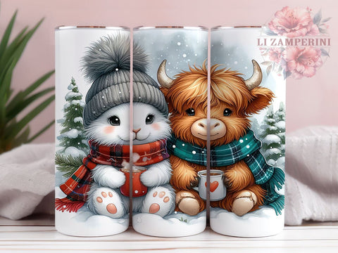 Christmas Highland Cow, Rabbit Tumbler Design, 20oz Tumbler PNG, Holiday Sublimation Design, Cute Cow and Rabbit Art, Winter Drinkware, Festive Tumbler Wrap Sublimation Li Zamperini 