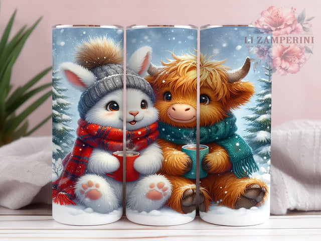 Christmas Highland Cow, Rabbit Tumbler Design, 20oz Tumbler PNG, Holiday Sublimation Design, Cute Cow and Rabbit Art, Winter Drinkware, Festive Tumbler Wrap Sublimation Li Zamperini 