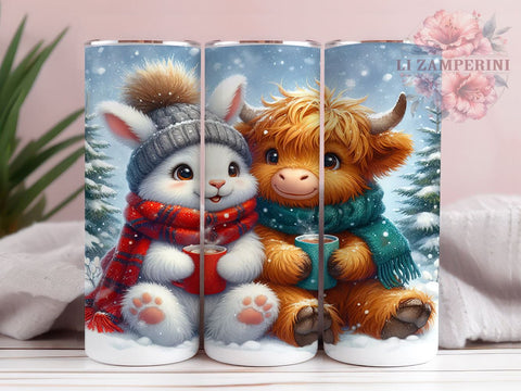 Christmas Highland Cow, Rabbit Tumbler Design, 20oz Tumbler PNG, Holiday Sublimation Design, Cute Cow and Rabbit Art, Winter Drinkware, Festive Tumbler Wrap Sublimation Li Zamperini 
