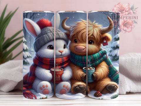 Christmas Highland Cow, Rabbit Tumbler Design, 20oz Tumbler PNG, Holiday Sublimation Design, Cute Cow and Rabbit Art, Winter Drinkware, Festive Tumbler Wrap Sublimation Li Zamperini 