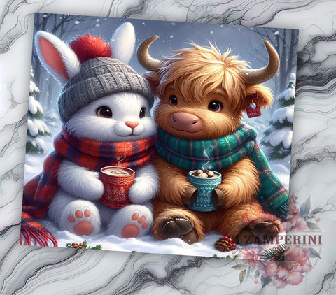 Christmas Highland Cow, Rabbit Tumbler Design, 20oz Tumbler PNG, Holiday Sublimation Design, Cute Cow and Rabbit Art, Winter Drinkware, Festive Tumbler Wrap Sublimation Li Zamperini 