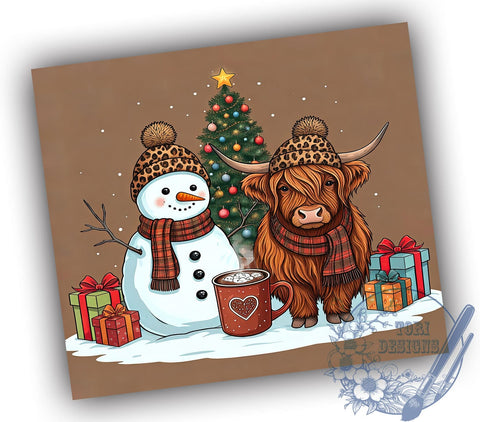 Christmas Highland Cow Snowman Tumbler, Snowman Tumbler, Tumbler Wrap, 20oz Sublimation, Holiday Drinkware, Cow Lover Gift, Winter Decor Sublimation ToriDesigns 