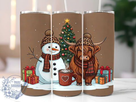 Christmas Highland Cow Snowman Tumbler, Snowman Tumbler, Tumbler Wrap, 20oz Sublimation, Holiday Drinkware, Cow Lover Gift, Winter Decor Sublimation ToriDesigns 