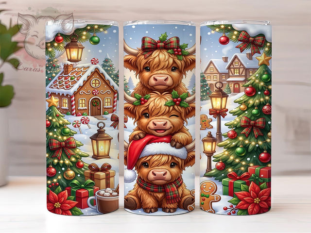 Christmas Highland Cow Stack 20oz Tumbler, Highland Cow Stack, Highland Cow Tumbler, Christmas Cow Wrap, Highland Cow PNG, Xmas Highland Cow, 20oz Tumbler Wrap, Stacked Cow PNG Sublimation Lara' s Designs 