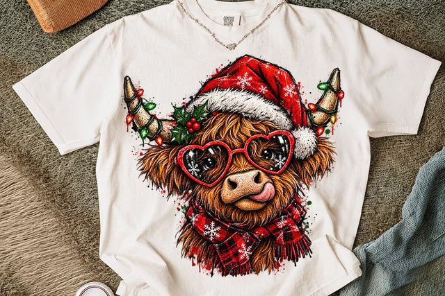 Christmas Highland Cow Sublimation PNG SVG DesignDestine 