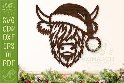 Christmas Highland Cow SVG Santa Hat Laser Cut File SVG APInspireddesigns 