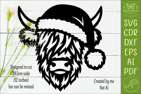 Christmas Highland Cow SVG Santa Hat Laser Cut File SVG APInspireddesigns 