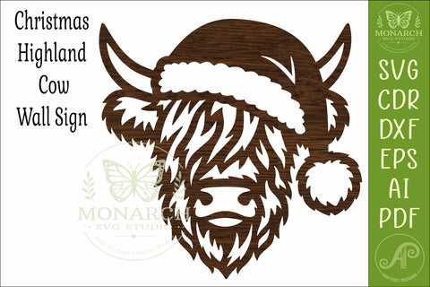 Christmas Highland Cow SVG Santa Hat Laser Cut File SVG APInspireddesigns 