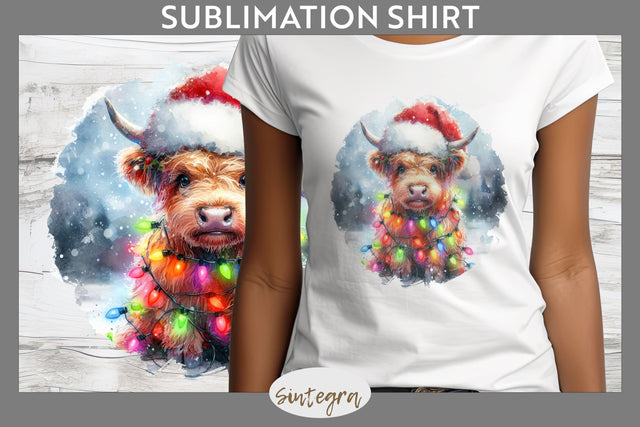 Christmas Highland Cow T-shirt Sublimation Sublimation Sintegra 