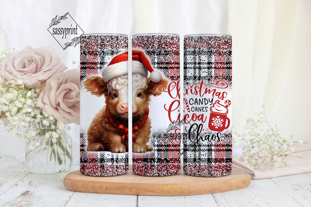 Christmas Highland Cow Tumbler 20oz Skinny Tumbler Wrap 20 oz Sublimation Tumbler Designs Png Sublimation Downloads Digital Files Holiday Sublimation sassyprint 