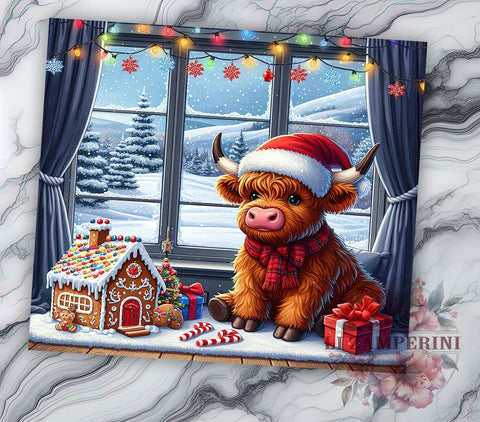 Christmas Highland Cow Tumbler, 20oz Tumbler PNG, Holiday Cow Design, Cute Cow Christmas Art, Winter Tumbler Wrap, Sublimation Tumbler Design, Digital Download Tumbler Sublimation Li Zamperini 