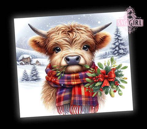 Christmas Highland Cow Tumbler, Cute Cow Sublimation Design, 20oz Tumbler Wrap PNG, Digital Download, Holiday Cow Decor, Winter Tumbler Wrap, Cow with Santa Hat Sublimation SvggirlplusArt 