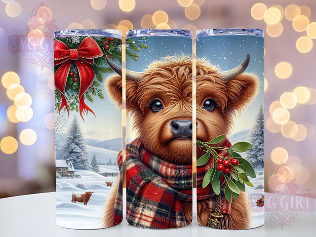 Christmas Highland Cow Tumbler, Cute Cow Sublimation Design, 20oz Tumbler Wrap PNG, Digital Download, Holiday Cow Decor, Winter Tumbler Wrap, Cow with Santa Hat Sublimation SvggirlplusArt 