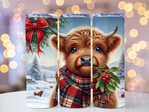 Christmas Highland Cow Tumbler, Cute Cow Sublimation Design, 20oz Tumbler Wrap PNG, Digital Download, Holiday Cow Decor, Winter Tumbler Wrap, Cow with Santa Hat Sublimation SvggirlplusArt 