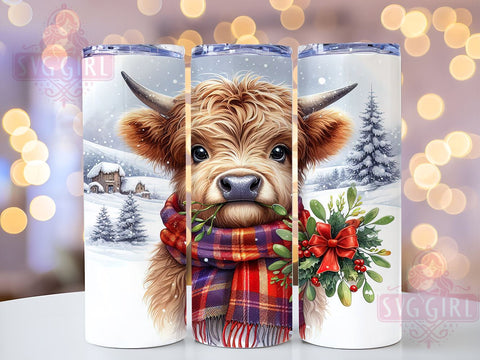 Christmas Highland Cow Tumbler, Cute Cow Sublimation Design, 20oz Tumbler Wrap PNG, Digital Download, Holiday Cow Decor, Winter Tumbler Wrap, Cow with Santa Hat Sublimation SvggirlplusArt 