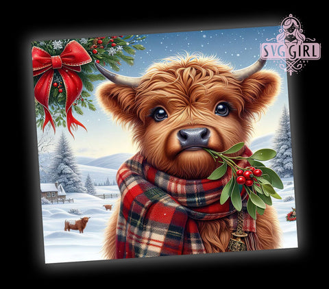 Christmas Highland Cow Tumbler, Cute Cow Sublimation Design, 20oz Tumbler Wrap PNG, Digital Download, Holiday Cow Decor, Winter Tumbler Wrap, Cow with Santa Hat Sublimation SvggirlplusArt 