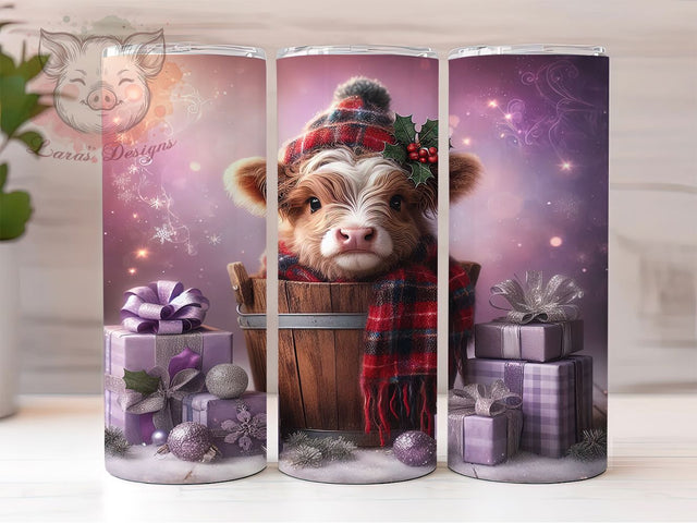 Christmas Highland Cow Tumbler, Rustic Farmhouse Holiday Sublimation Design, Festive Cow Art, 20oz Christmas Tumbler, Whimsical Farmhouse Mug, Cozy Holiday Cup, Seasonal Cow Wrap Sublimation Lara' s Designs 