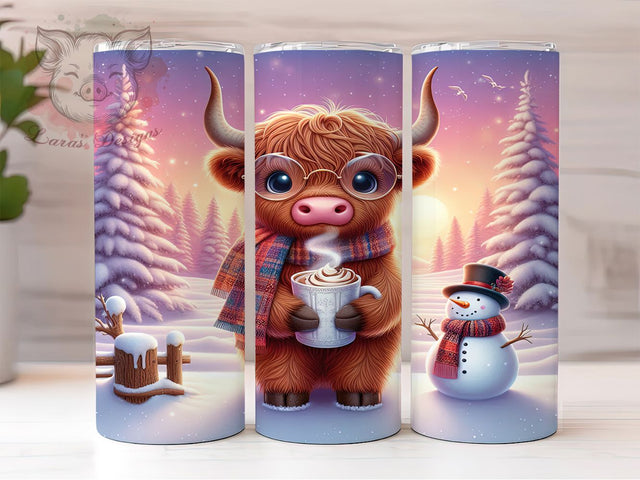 Christmas Highland Cow Winter Tumbler, Baby Cow, Christmas Wrap, 20Oz Tumbler, Sublimation Design, Winter Wonderland, Coffee Vibes Sublimation Lara' s Designs 