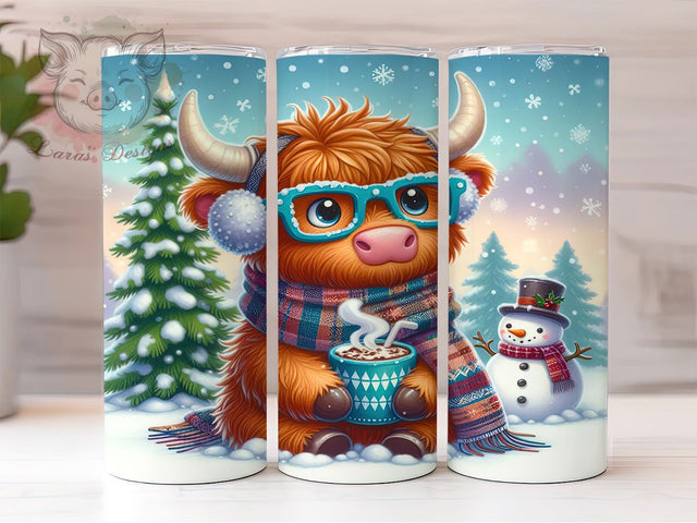 Christmas Highland Cow Winter Tumbler, Baby Cow, Christmas Wrap, 20Oz Tumbler, Sublimation Design, Winter Wonderland, Coffee Vibes Sublimation Lara' s Designs 