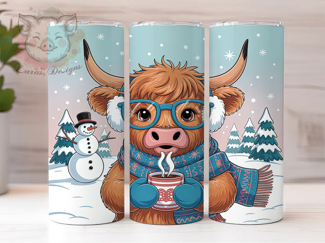 Christmas Highland Cow Winter Tumbler, Baby Cow, Christmas Wrap, 20Oz Tumbler, Sublimation Design, Winter Wonderland, Coffee Vibes Sublimation Lara' s Designs 