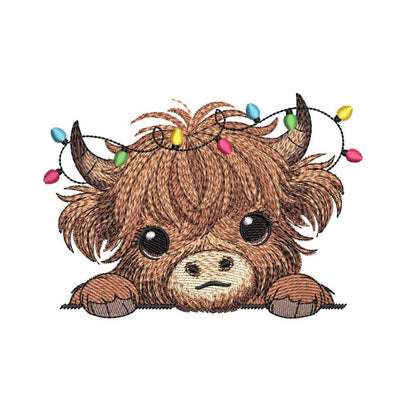 Christmas Highland Cow with Christmas Lights Embroidery Design, Farm Animal Embroidery File, 3 Sizes, Instant Download Embroidery/Applique DESIGNS Nino Nadaraia 