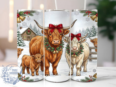 Christmas Highland Cows 20oz Tumbler, Highland Cows Xmas, Highland Cow Tumbler, Christmas Cow Wrap, 20oz Tumbler Wrap, Christmas Tumbler, Highland Cows PNG, Highland Cow Holiday Sublimation ToriDesigns 