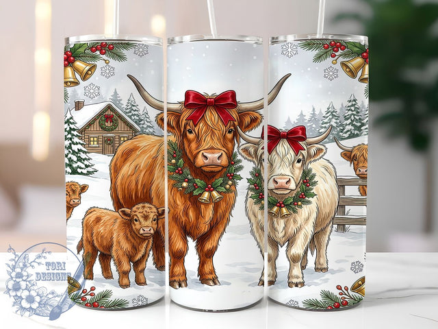 Christmas Highland Cows 20oz Tumbler, Highland Cows Xmas, Highland Cow Tumbler, Christmas Cow Wrap, 20oz Tumbler Wrap, Christmas Tumbler, Highland Cows PNG, Highland Cow Holiday Sublimation ToriDesigns 