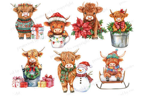 Christmas Highland Cows Clipart | Xmas Animals PNG SVG GlamArtZhanna 