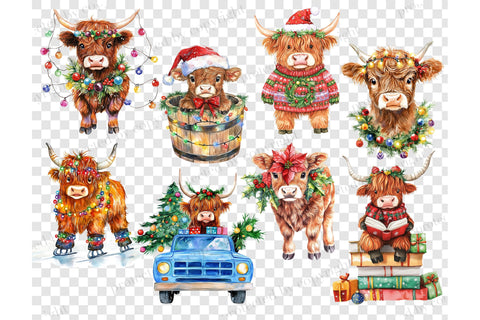 Christmas Highland Cows Clipart | Xmas Animals PNG SVG GlamArtZhanna 