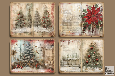 Christmas Holiday | Junk Journal Pages Digital Pattern Fine Purple Elephant Creations 