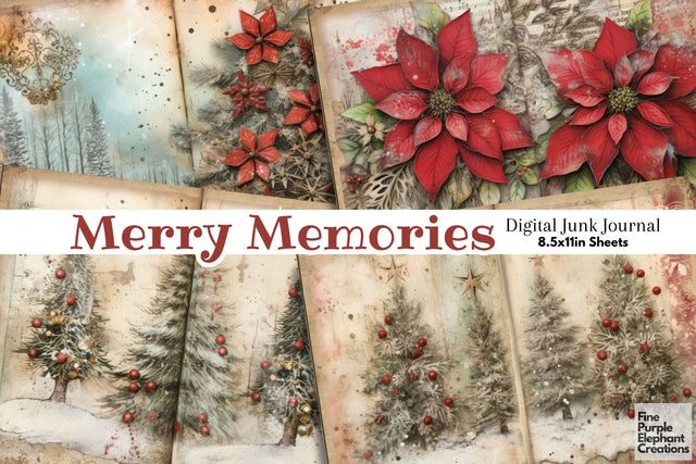 Christmas Holiday | Junk Journal Pages Digital Pattern Fine Purple Elephant Creations 