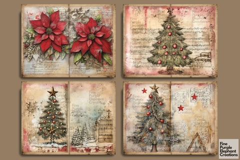 Christmas Holiday | Junk Journal Pages Digital Pattern Fine Purple Elephant Creations 