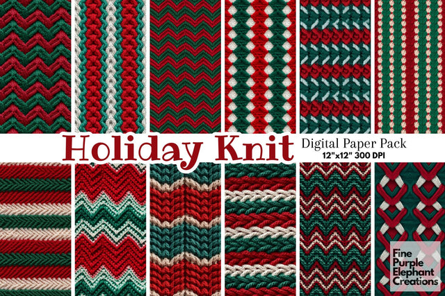 Christmas Holiday Knit Fabric Texture Sublimation Digital Pattern Fine Purple Elephant Creations 