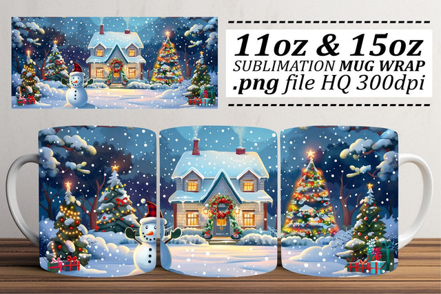 Christmas Holiday Landscape Mug Wrap Sublimation - Winter Scene 11oz & 15oz Sublimation afrosvg 