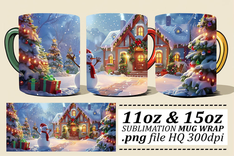 Christmas Holiday Mug Wrap for Sublimation - Winter Scene 11oz & 15oz Sublimation afrosvg 