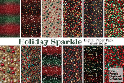 Christmas Holiday Ornament Glitter Digital Paper - Textured Sublimation Scrapbook Pattern Digital Pattern Fine Purple Elephant Creations 